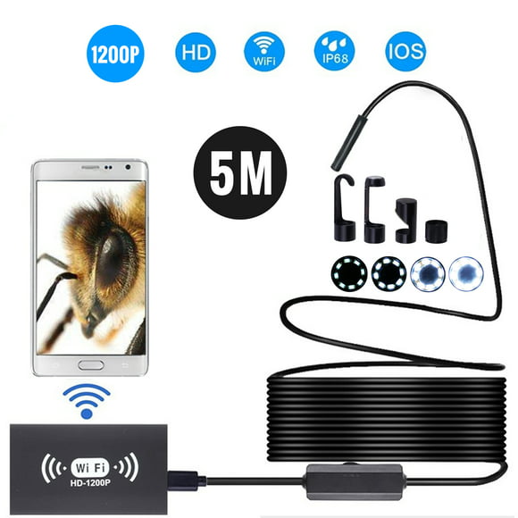 10M Hard Wire 2.0MP HD 8 LEDs lifcasual 8mm Wireless Industrial Protable Endoscope Camera WiFi Inspection Yellow Semi-Rigid Cable Borescope for iPhone/iPad/Android/PC IP68 Waterproof 